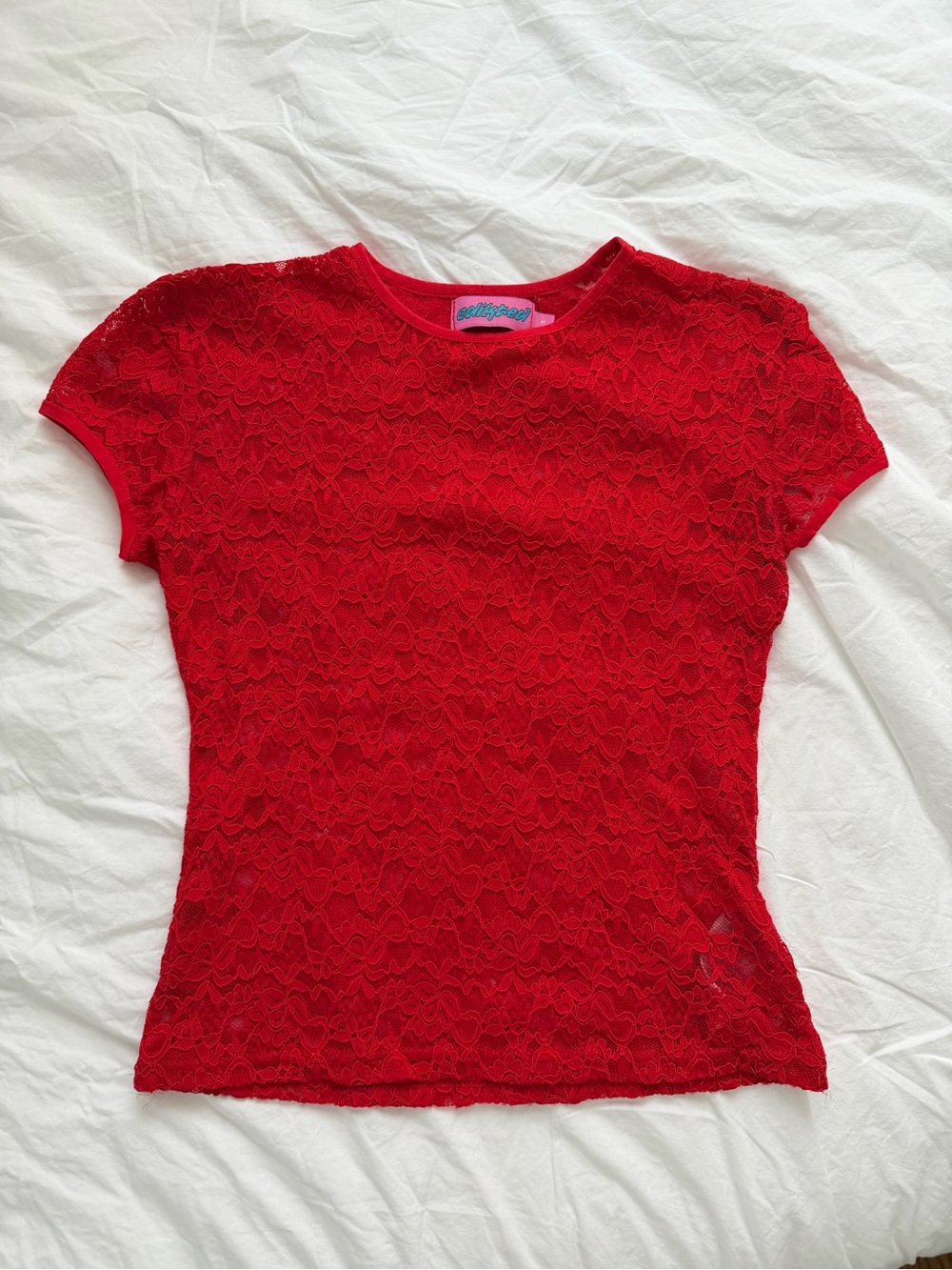 Edikted Red Lace Short-Sleeve Tee